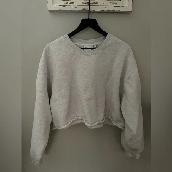 Aritzia TNA Sweatfleece Cozy Fleece Cropped Raw Hem In Light Gray Size 2XL - Picture 2 of 13